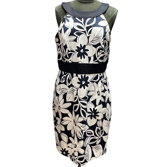 JULIAN TAYLOR Womens Sleeveless Halter Style Black White Floral Dress Sz 12 NWT - Picture 1 of 12